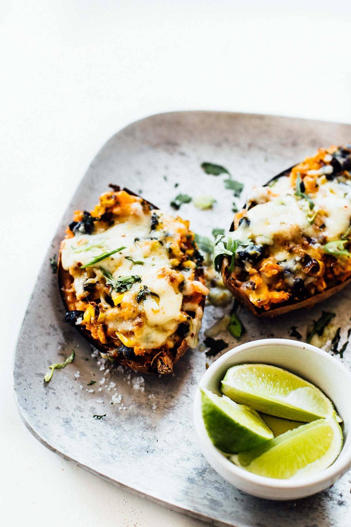 Chipotle sweet potato skins on a plate.