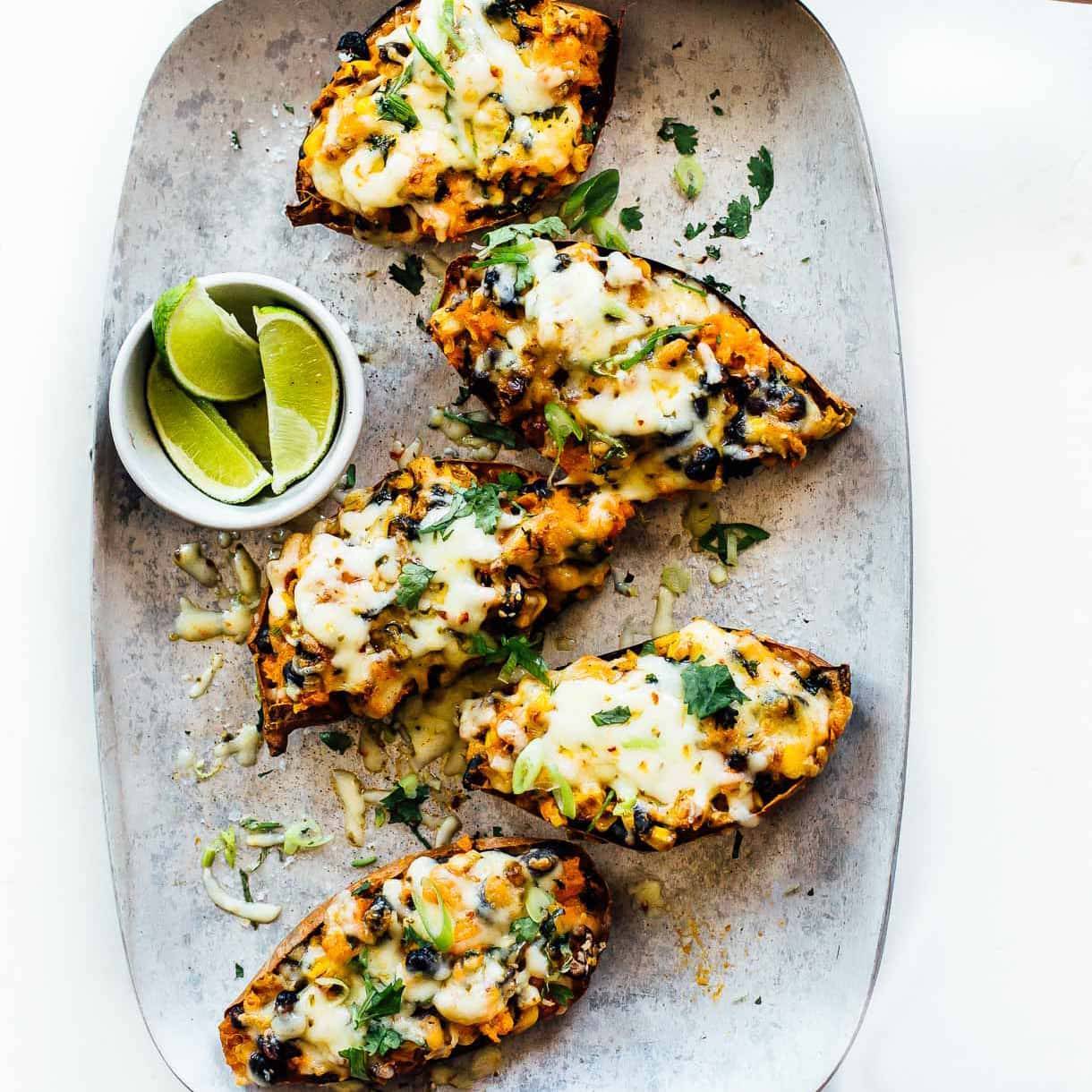 Mexican sweet potato skins on a plate.