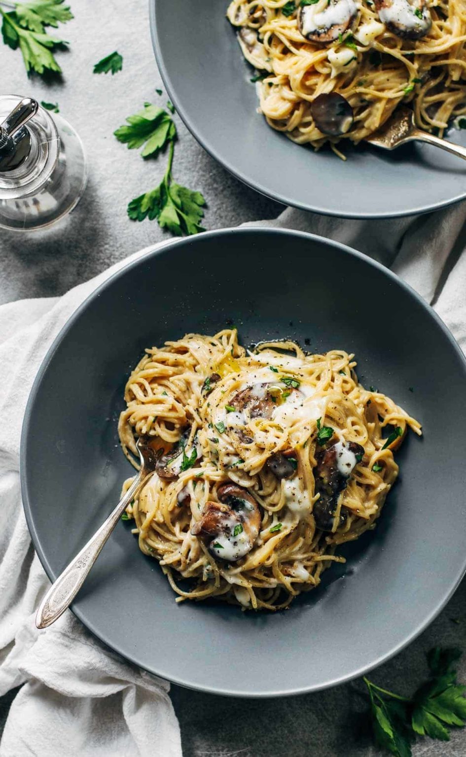Creamy Garlic Herb Mushroom Spaghetti Recipe Pinch of Yum