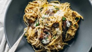 Creamy Garlic Herb Mushroom Spaghetti Recipe Pinch Of Yum