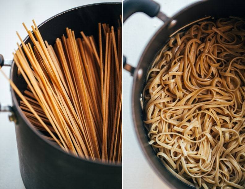 Whole wheat linguine noodles.