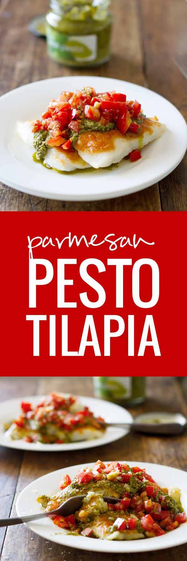 Parmesan Pesto Tilapia - Quick & Easy Tilapia - only 5 ingredients!