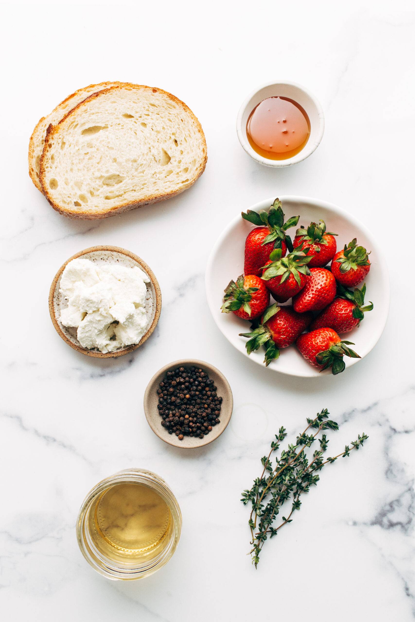 Flat-lay of ingredients for pickled strawberries