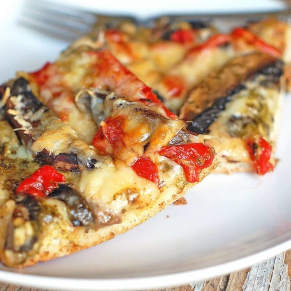 Portobello Red Pepper & Pesto Pizza Recipe Pinch of Yum