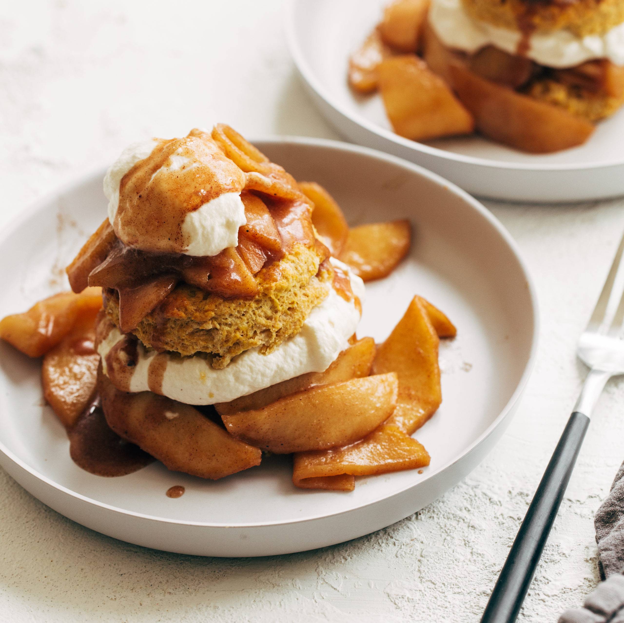 pumpkin biscuits with cinnamon apples and maple whipped cream.