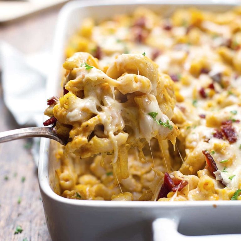 Chicken Bacon Pumpkin Pasta Bake Recipe Pinch of Yum