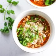 Quinoa Chicken Curry Bowls with rice and cilantro.