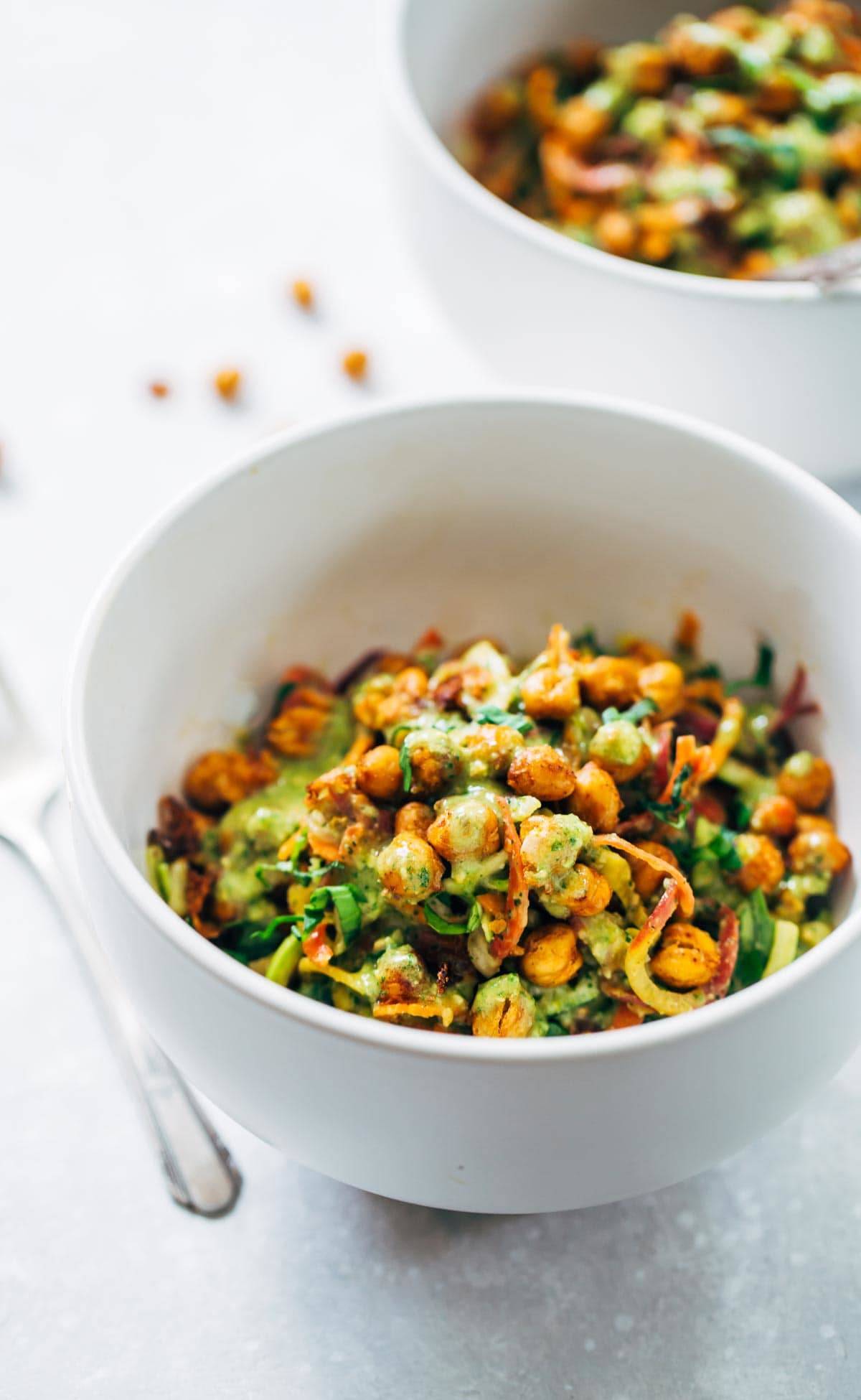 Rainbow Power Salad with Roasted Chickpeas in a bowl.