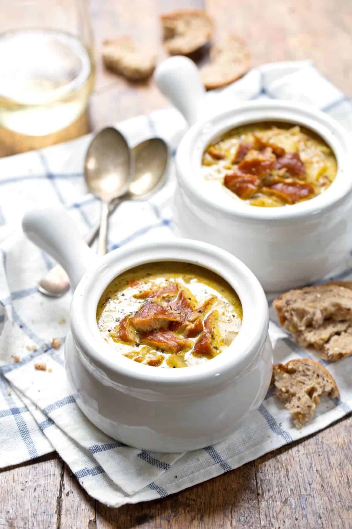 Smoked Salmon Chowder in a mug bowl.