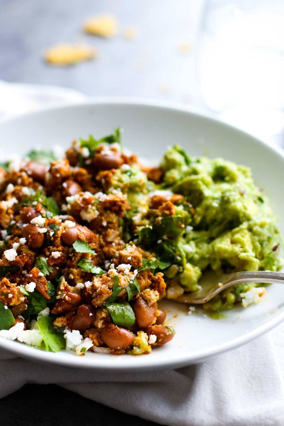 Spicy Sofritas Veggie Bowl on a white plate.