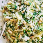 Garlic Butter Spaghetti Squash with Herbs packed with pine nuts and Gruyère cheese. 300 calories. | pinchofyum.com #squash #vegetarian #recipe