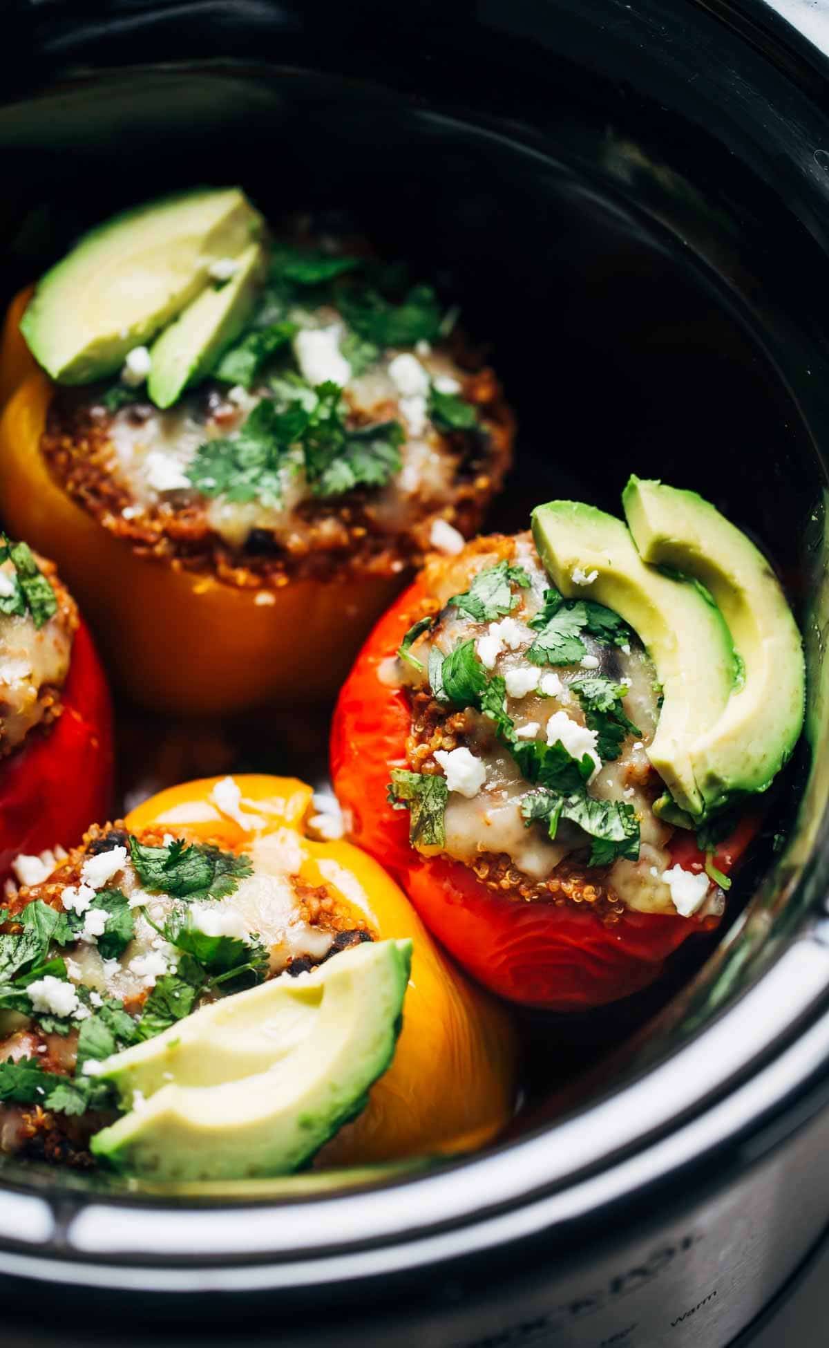 Quinoa Black Bean Crockpot Stuffed Peppers Recipe - Pinch of Yum