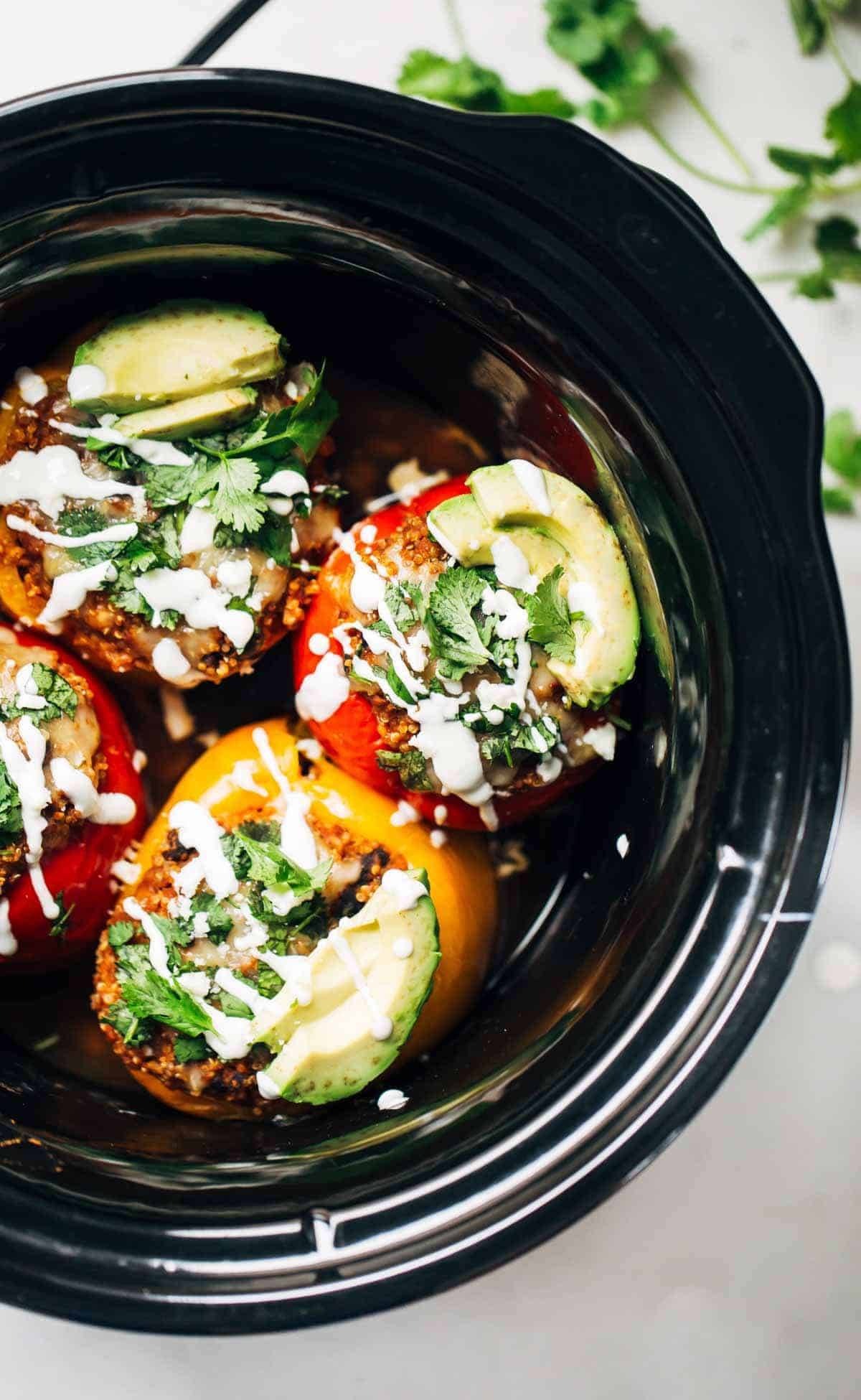 Quinoa Black Bean Crockpot Stuffed Peppers Recipe - Pinch of Yum