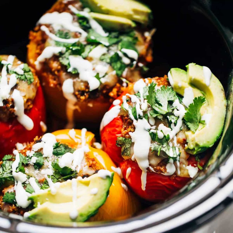 Quinoa Black Bean Crockpot Stuffed Peppers Recipe - Pinch Of Yum