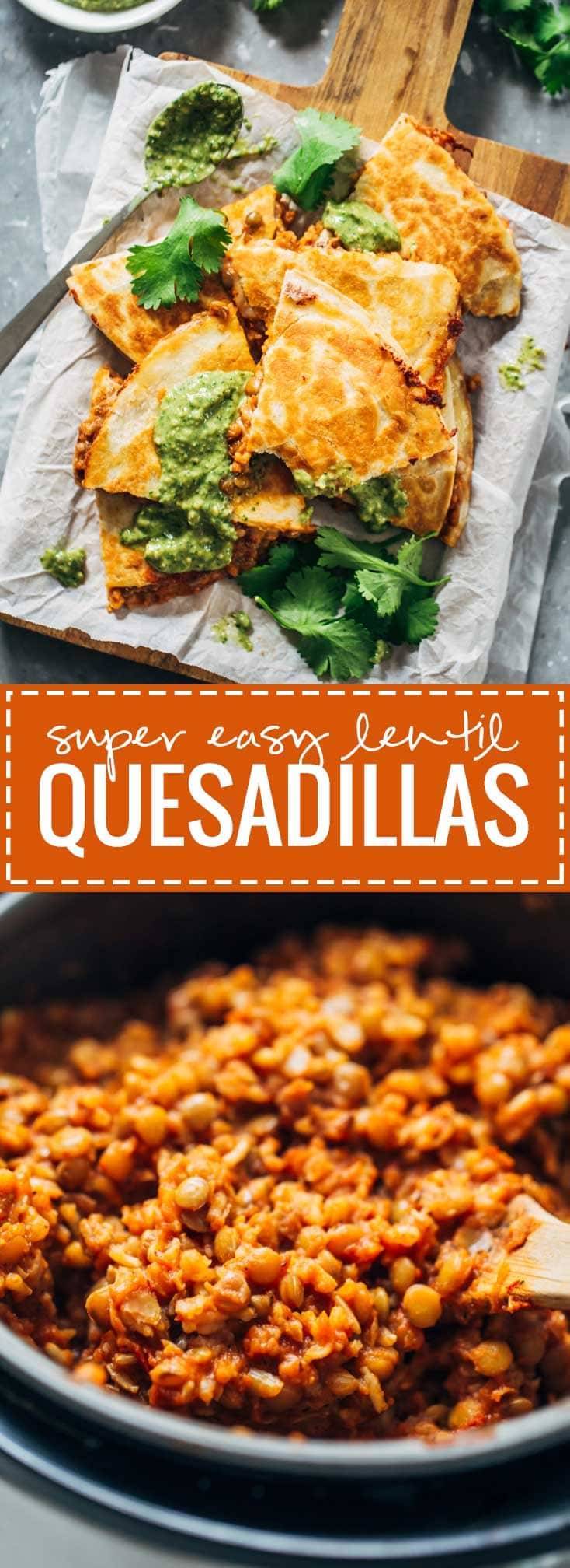 Quick and Easy Lentil Quesadillas - vegetarian comfort food! | pinchofyum.com