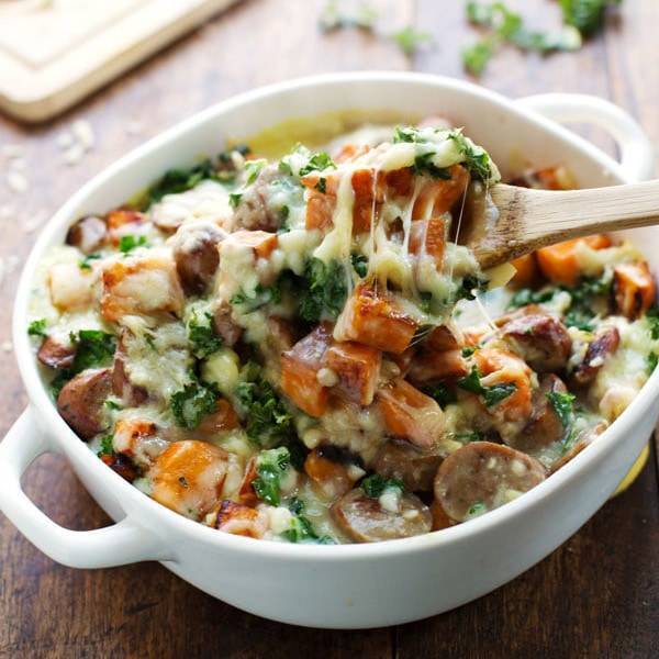 Sweet Potato Kale And Sausage Bake With White Cheese Sauce Recipe Pinch Of Yum,How To Grill Pork Chops On Charcoal Grill