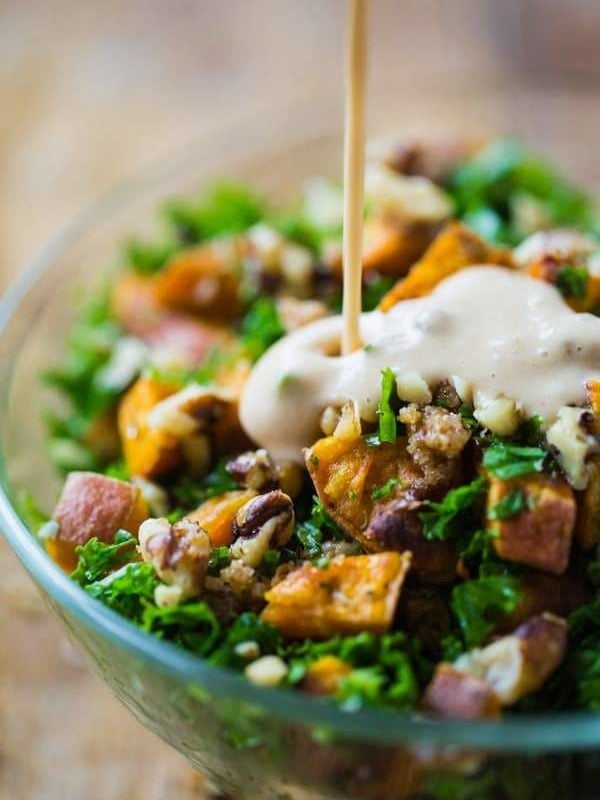 Roasted Sweet Potato Salad with Candied Walnuts