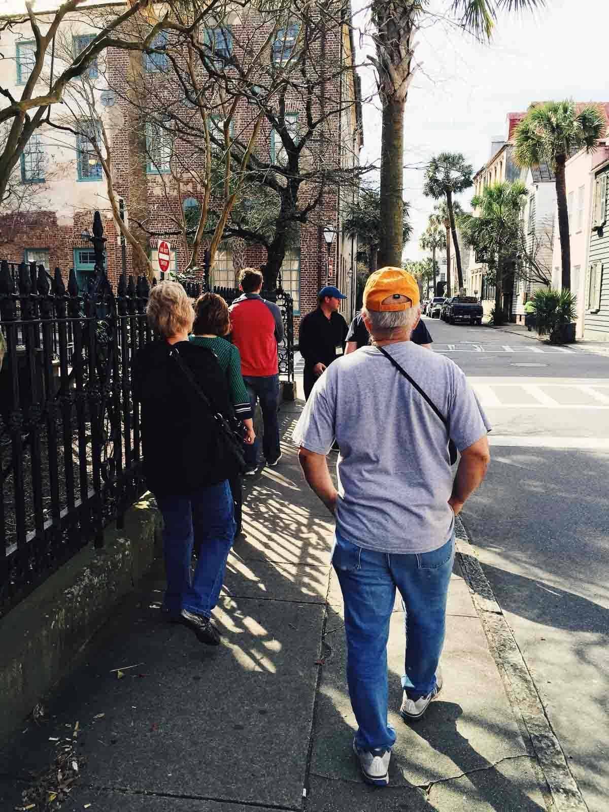 People walking on a sidewalk.