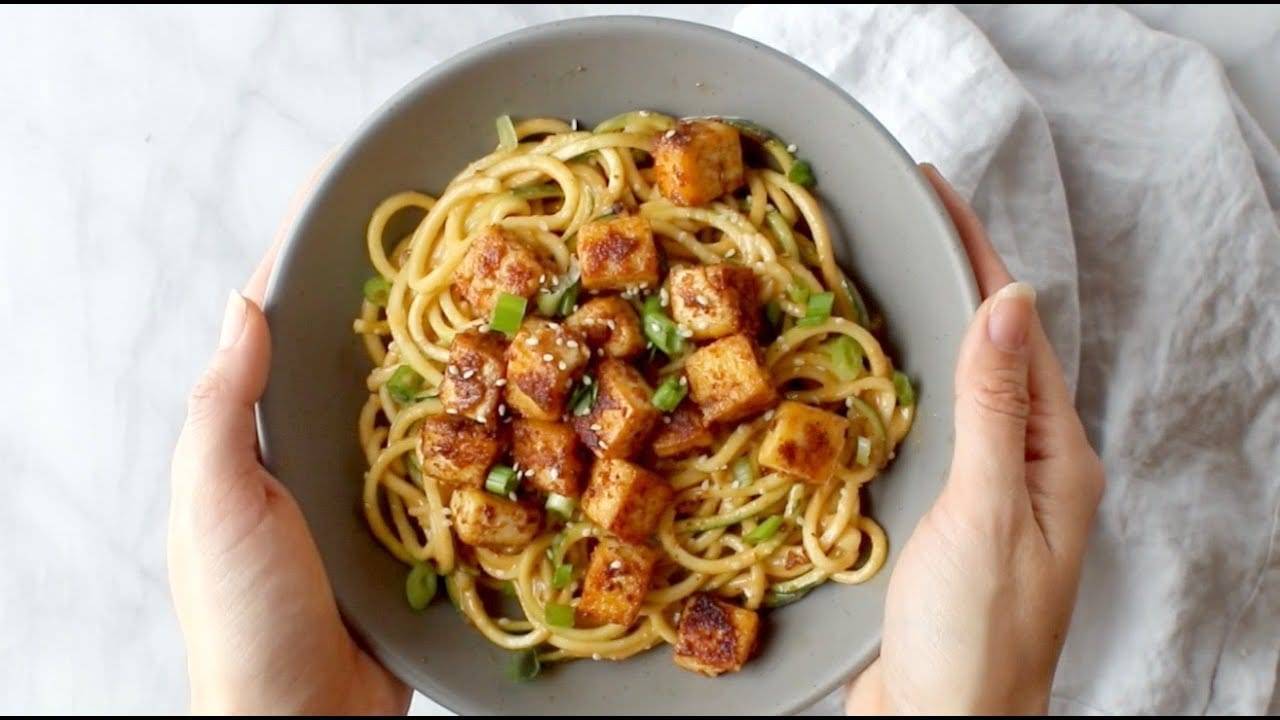 Spicy Sesame Zoodles with Crispy Tofu Recipe Pinch of Yum