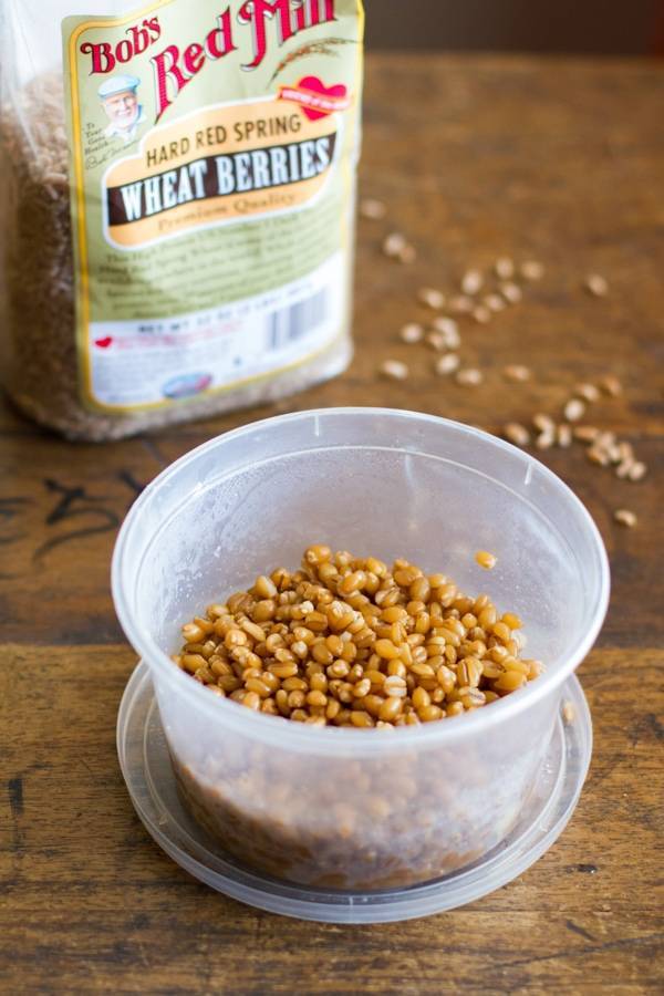 Wheat berries in a container.